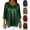 Женские топы V-образный вырез 45720 рукава свободный крой пуловер топы однотонный свободный крой глянцевый дизайн повседневный