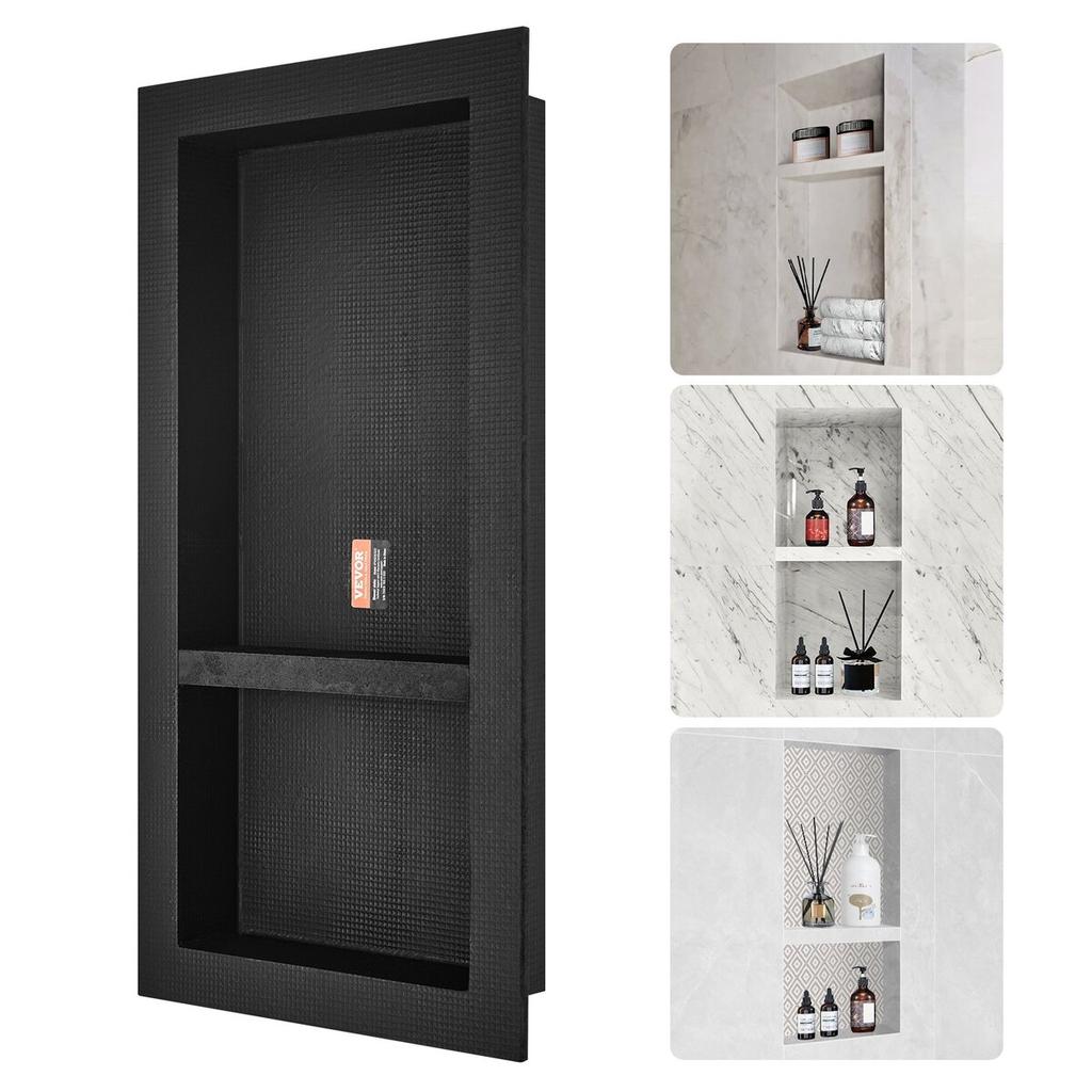 Shower Niche Ready for Tile 40.64 x 81.28 cm, Double Shelf Organizer, Square Corners Wall-inserted Niche Recessed, Sealed Protection Modern Soap