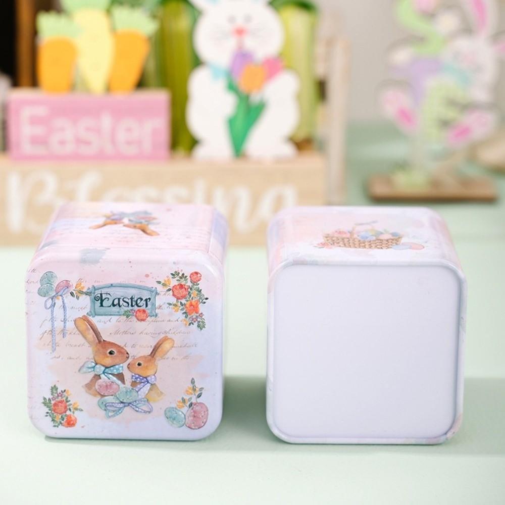 Metal Rabbits Candy Box with Lids Small Tin Can Multi-Purpose Easter Tinplate Box Home Party Decor