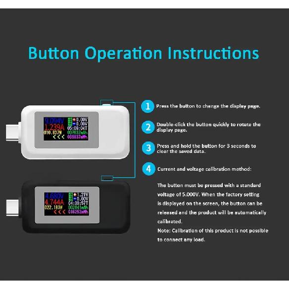 Type-C USB Tester 4-Digit Color Monitor 4-30V Volt Meter Current Power Detector Compatible w/ QC2.0/3.0/PD/Samsung Fast Charging