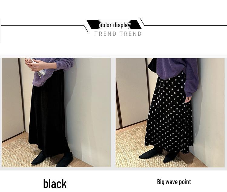 Sweet Age-Defying Polka Dot Velvet Midi Skirt - Autumn/Winter 2025, Versatile A-line Design