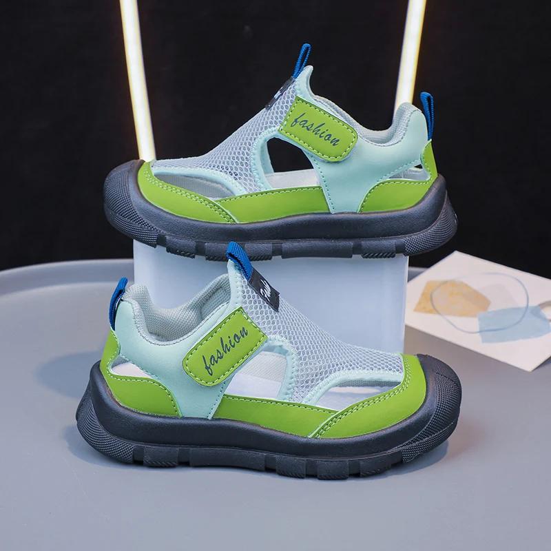 Children Sports Sandals 2024 Summer New Girls' Mesh Tennis Shoes Boys' Hollow Breathable Beach Shoes for Vacation Wear-resistant