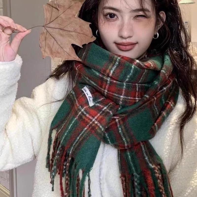 Женский красный кашемировый шарф в клетку Анкара - Рождественская и осенне-зимняя теплая универсальная шаль