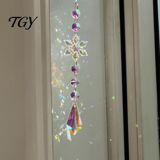 Unique Housewarming Gift for Her Faux Crystal Sun Catcher, Hanging Prism Suncatcher, Snowflake Rainbow Maker Pendant Balcony Window, Home Christmas