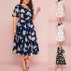 Plus-size Summer Solid Color Floral Dress Summer Short Sleeve Slim Shirt Big Hem Fashion Loose Beach Party Elegant Dresses Nighty L-3XL