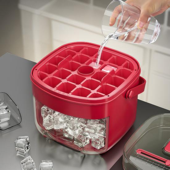 2-in-1 Press-Release Ice Cube Tray with Storage Bin 48-Cavity Double-Layer Ice Maker for Freezer BPA-Free Ice Storage Container for Home Camping Party
