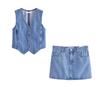 Women Fashion Front Button Denim Waistcoat Vintage V Neck Sleeveless Female Outerwear Chic Vest