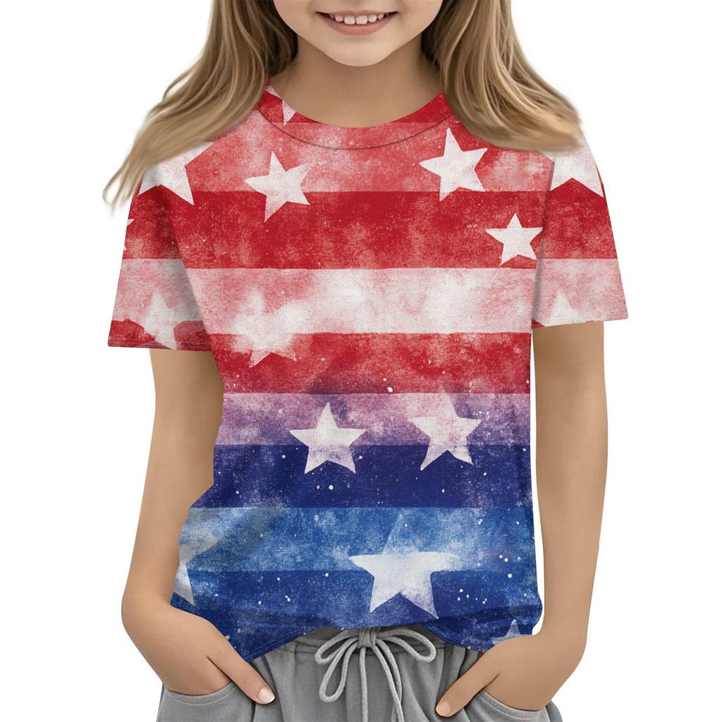 Детская модная повседневная футболка с коротким рукавом и принтом «День независимости» с круглым вырезом