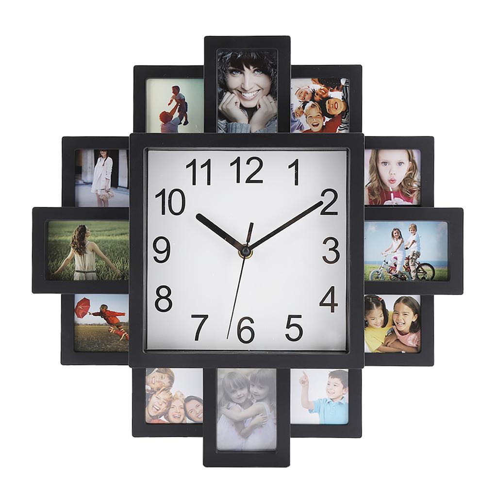 2 In 1 Plastic Wall Clock Photo Frame Black Modern Home Decor Living Room Decoration