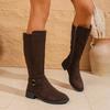 Зимние винтажные ботинки с высоким голенищем 2025 года, большого размера, с круглым носком, боковой молнией, толстым каблуком, женские ботинки в рыцарском стиле
