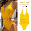 2024 Metal Brushed European-American Solid Color Sexy One-Piece Bikini Swimsuit