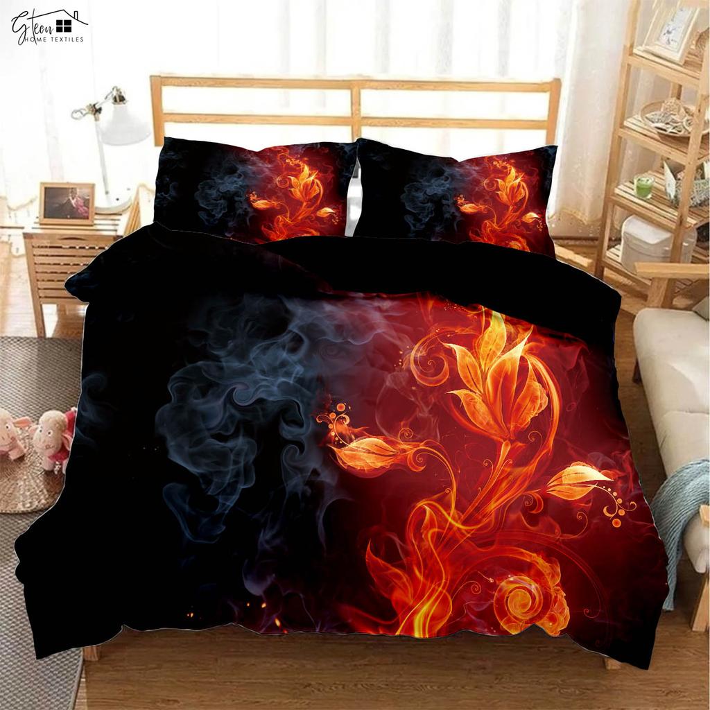 3D-печатное постельное белье с принтом "Огненный Череп и Баскетбол" Пододеяльник Наволочка Комплект из трех предметов Мягкий и удобный Пододеяльник