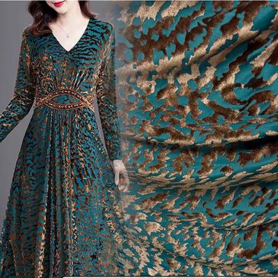 Зеленая бархатная ткань с леопардовым принтом, африканское кружево, стрейчевая парча, ткань спандекс для платьев, одежда для DIY, 1 м * 1,5 м