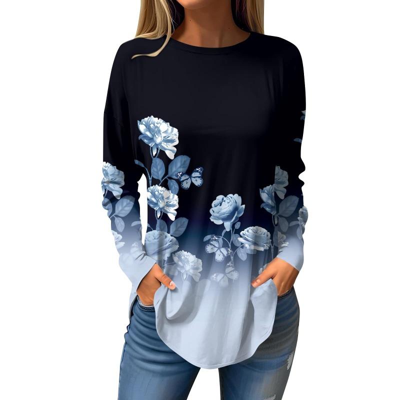 Женская футболка с 3D-принтом листьев, модная, с длинным рукавом, круглым вырезом, обычного кроя, для праздничных выходных, весны и осени