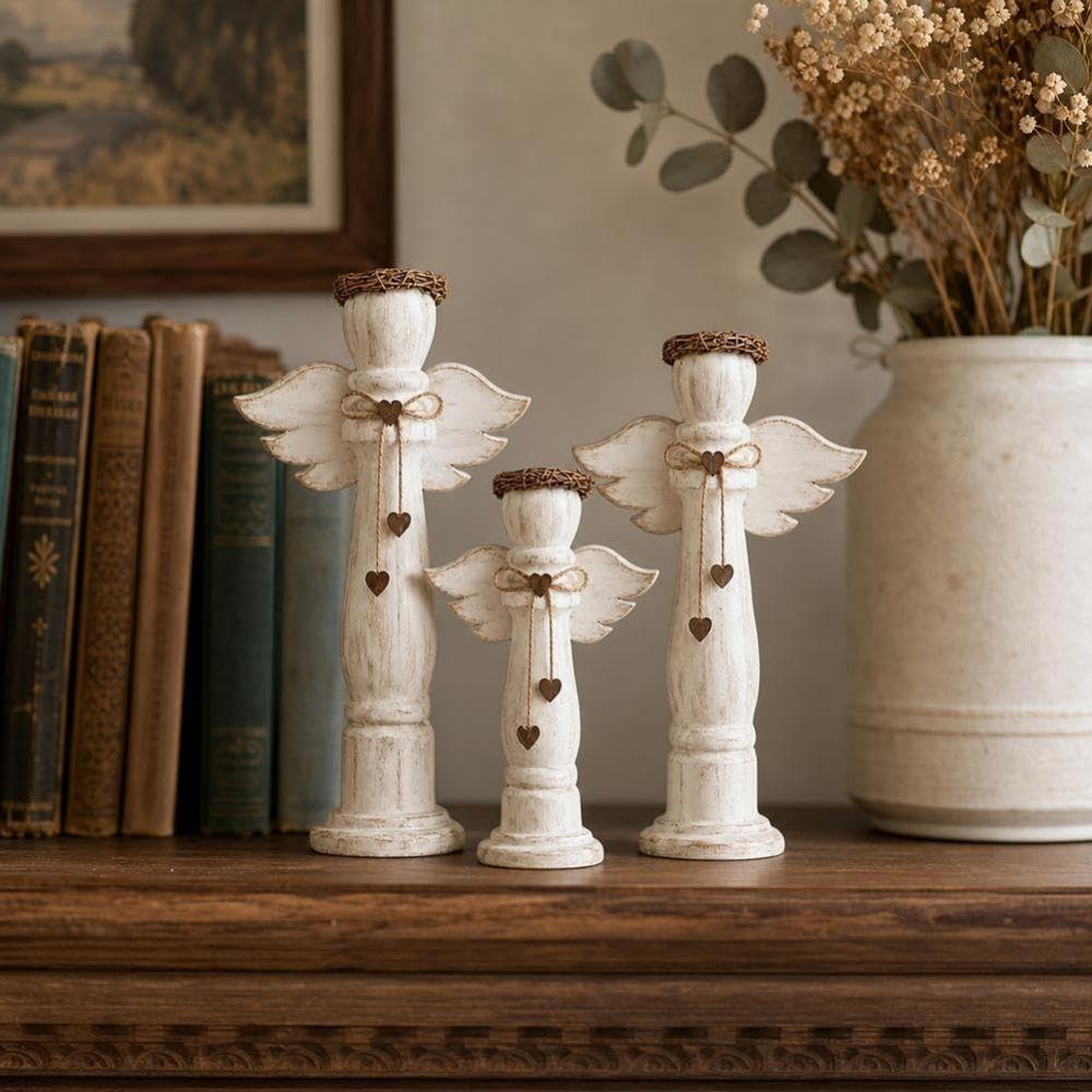 3Pcs Farmhouse Angel Trio Figurines Vintage Tabletop Ornament Shelf Decor Living Room
