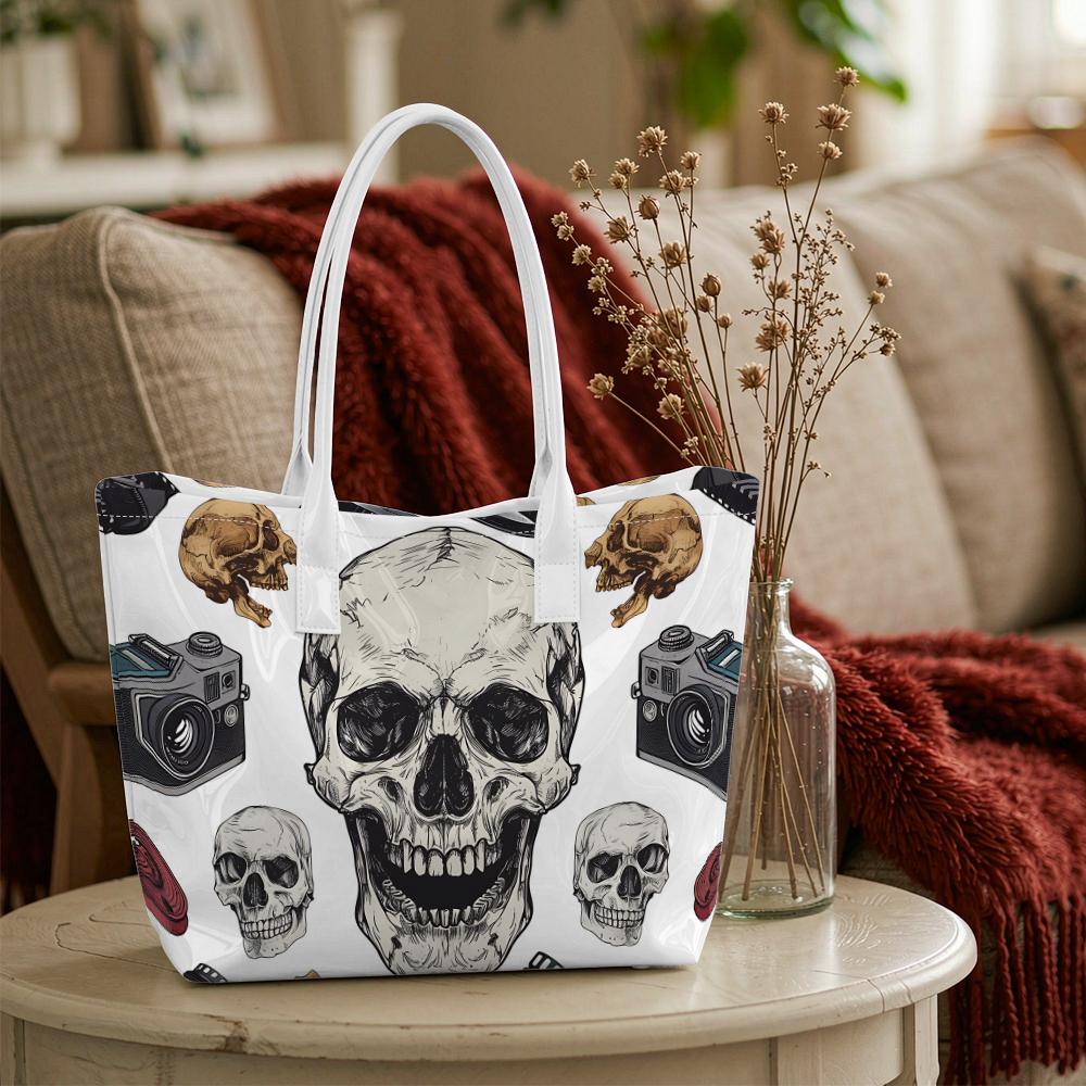 Skull Vintage Camera Print Tote Bag Fashion Casual Large Capacity Shoulder Handbag for Daily Use