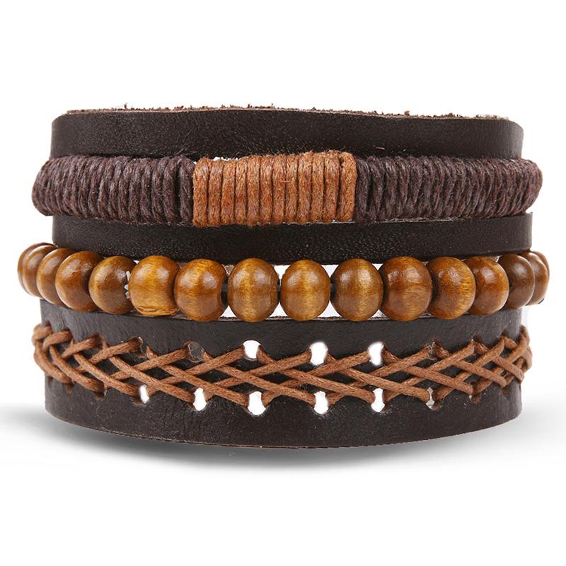 Batman Vintage Rope and Beads Multi-Layer Leather Bracelet Set for Men