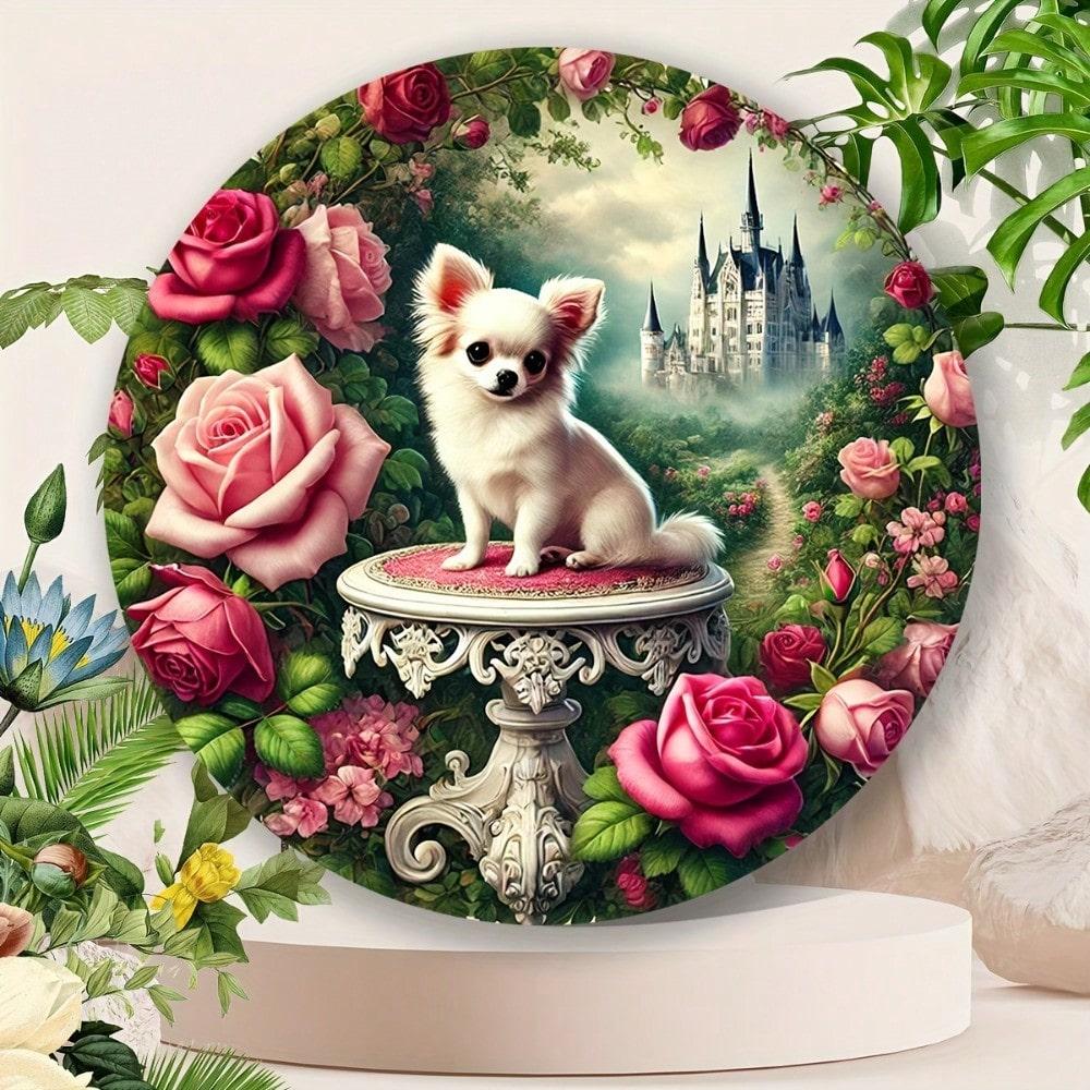 Planetjuice Metal Tin Sign Wall Art Vintage Chihuahua Dog Floral Castle Retro Decor Home Bar Cafe Garden Durable Indoor Outdoor