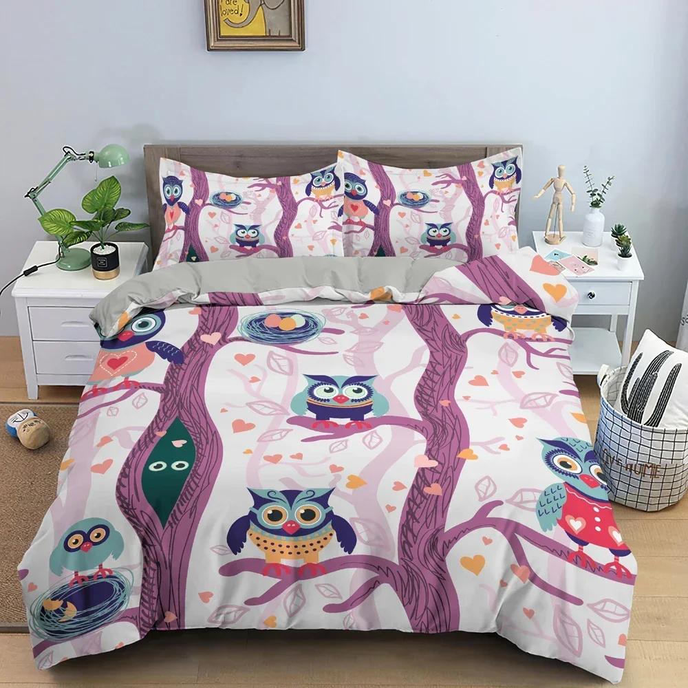 3D Печать Мультяшная Сова Милые Животные Уютное Покрывало Пододеяльник Наволочка Комплект Постельного Белья Декор Детской Комнаты Домашний Текстиль