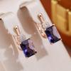 Квадратные фиолетовые серьги с кристаллами циркона и цветком, позолоченные элегантные свадебные украшения для женщин