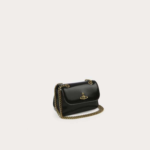 Shiny Leather Small Chain Bag Black Imported Directly From Vivienne Westwood