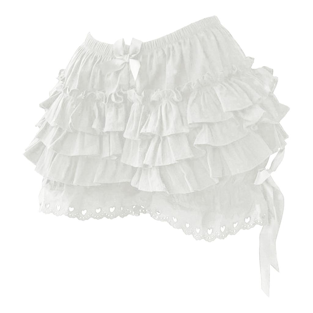 Lolita Shorts Womens Cute Lace Trim Layered Ruffle Bloomers Short Bowknot Decor Frilly Panties