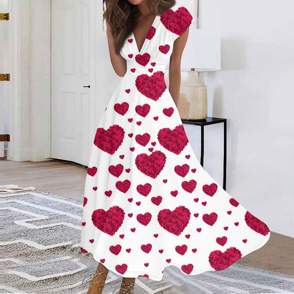 Женские модные повседневные плиссированные платья с V-образным вырезом и завязками на День святого Валентина с принтом