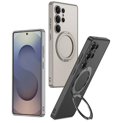 Магнитный чехол, подходящий для мобильного телефона Samsung S25u, защитный кожаный чехол S25ltra, полностью закрывающий, вращающийся на 360 градусов кронштейн, беспроводная зарядка