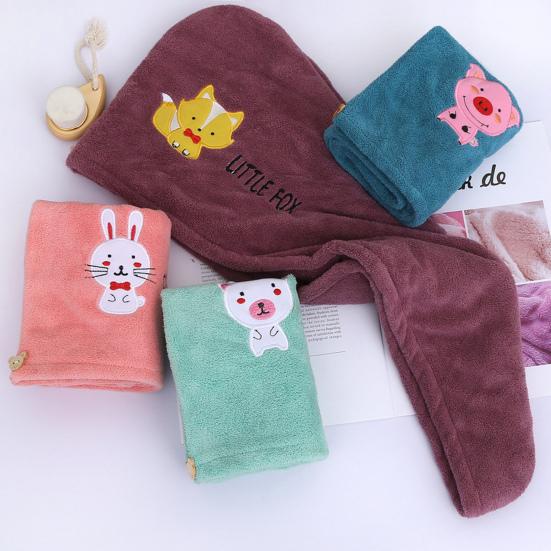 Шапка для сушки волос, быстросохнущее супермягкое короткое бархатное полотенце с вышивкой мультяшных животных, сухое полотенце для волос, инструмент для купания, ежедневное использование