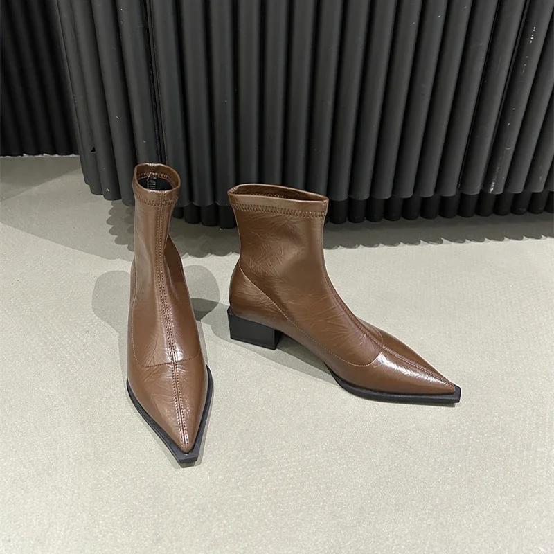 Fashion Autumn Women Ankle Boots Shoes Fashion Pointed Toe Ladies Short Boot Square Low Heel Casual Winter Women's Footwear