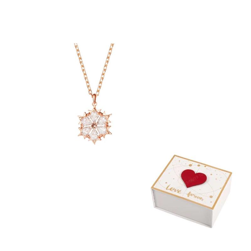 Swarovski Magic Snowflake Faux Crystal Stone Necklaces Womens Rose Gold/White
