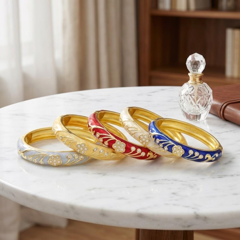 5 Petals Flower Crystal Bangle Traditional Women's Hand Bracelet Vintage Cloisonne Bangle  Girls