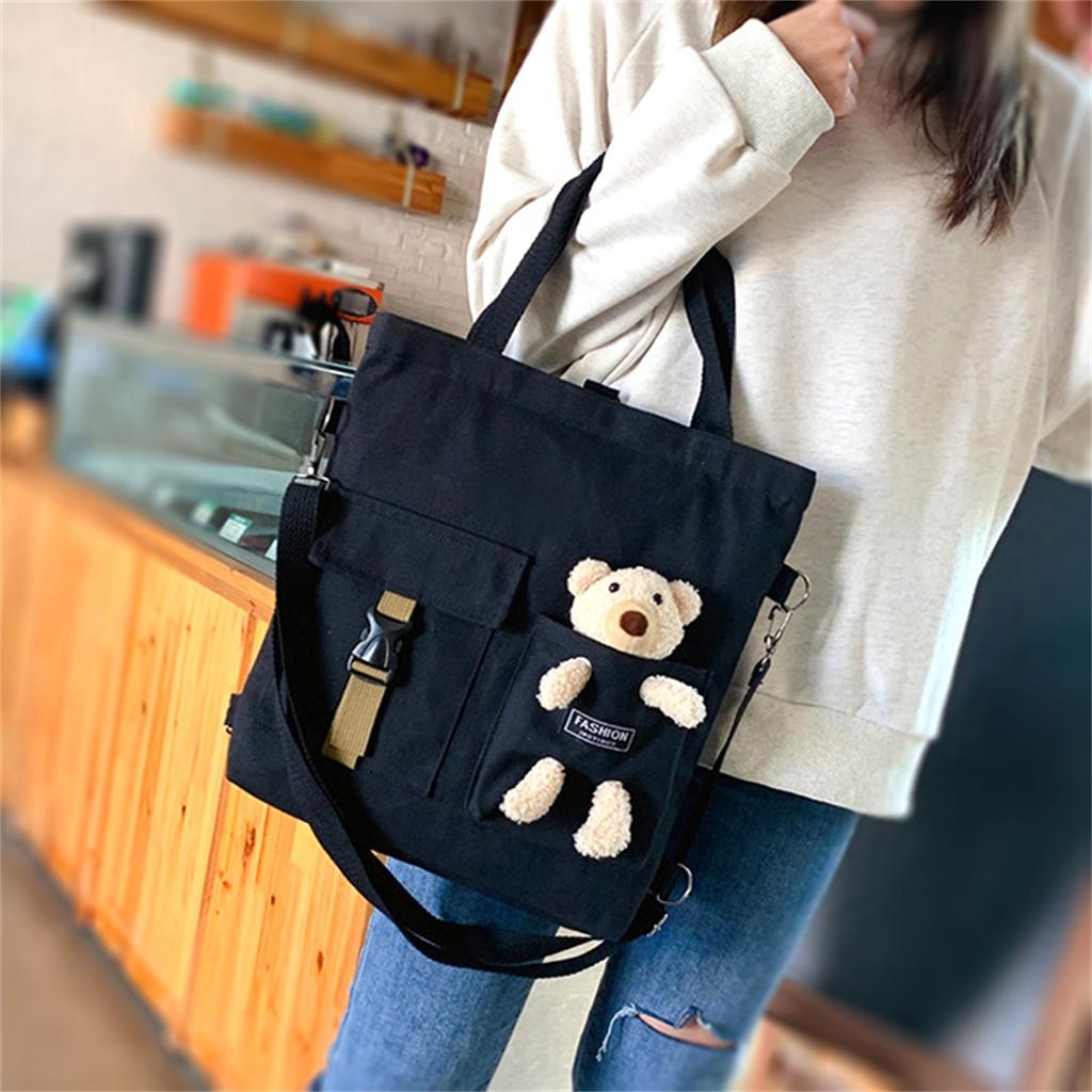 Women's Light Weight Canvas Bag Cotton Denim Tote Shopper Purse Shoulder Handbag