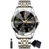 POEDAGAR 1pc Business Men's Stainless Steel Quartz Waterproof Luminous Watches, Dual Calendar Display, Men Gift