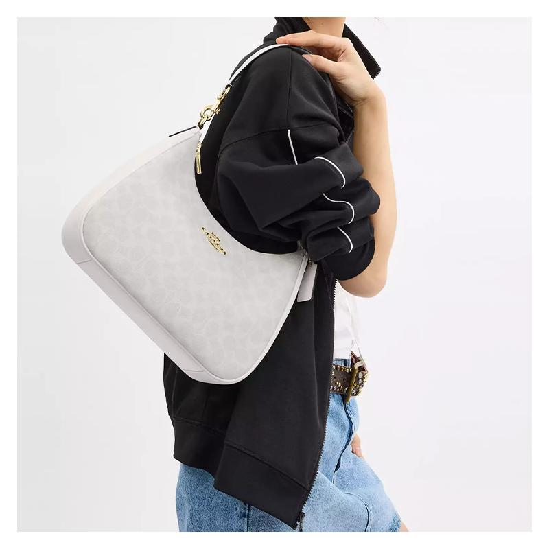 COACH shoulder bag Teri 29 brand logo removable handle strap, artificial leather with recycled leather, half-moon bag, hand-held crossbody bag, large