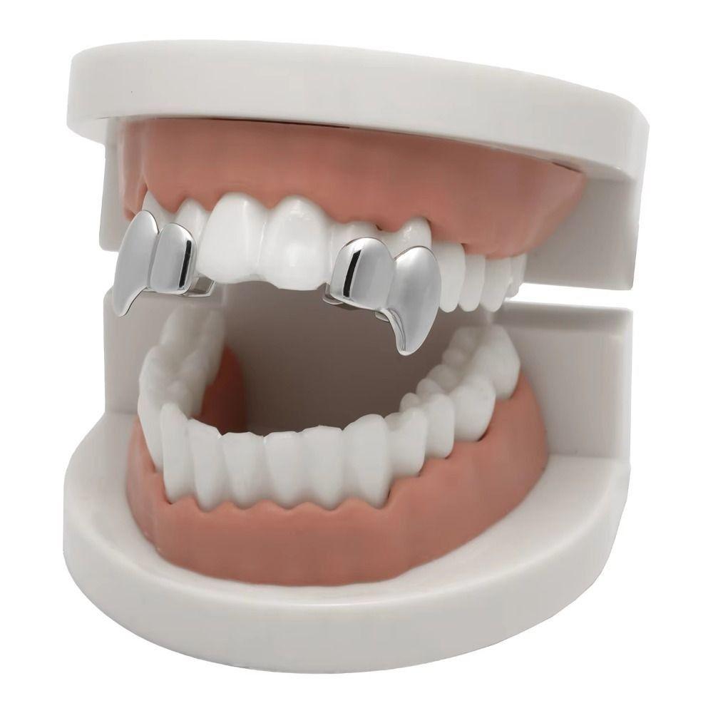 2Pcs/Set Gold Silver Color Hip-Hop Tooth Grills Double Glossy Fangs Dental Grills for Women Men