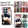 Handmade PU Leather Flip Case for Xiaomi 14T / Xiaomi 14T Pro Anti-Slip Shockproof Cover with Wrist Strap & Heart/Rose Cat Designs