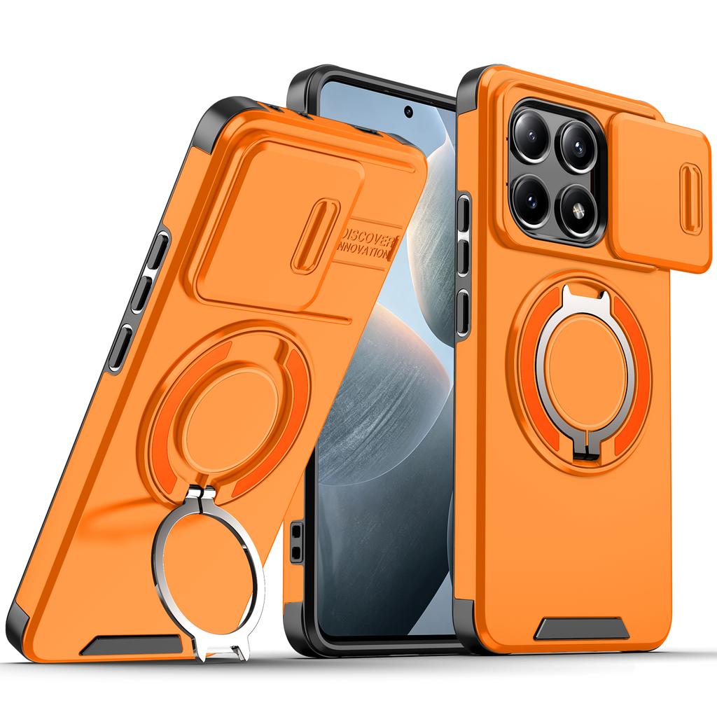 Магнитный металлический кольцевой держатель Бронированный чехол для Xiaomi Poco X6 Pro Redmi K70E Сдвижное окно Защита объектива ТПУ Пластиковая крышка для телефона
