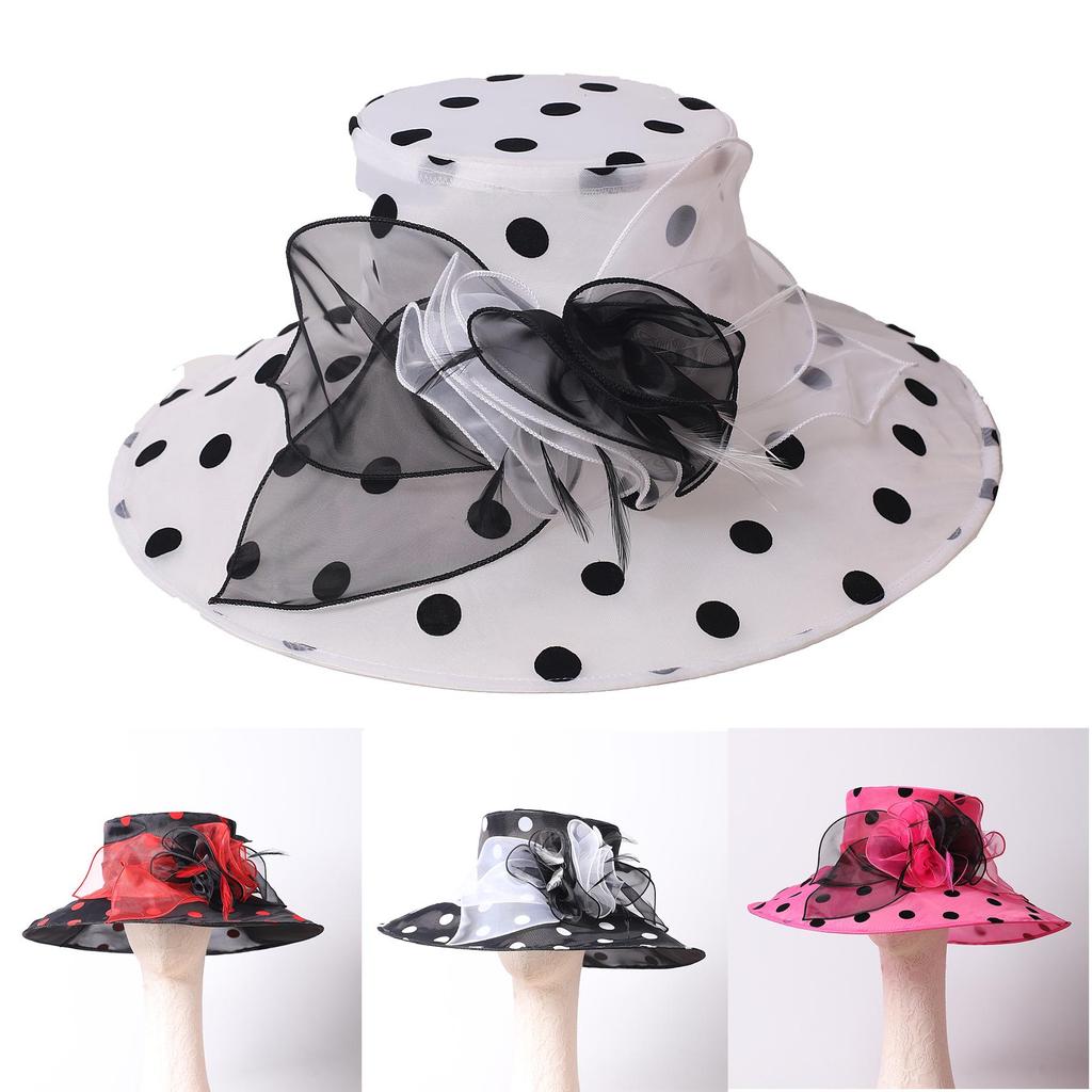 Women Church Hats Wide Brim Sun Derby Hat Organza Fascinators Kentucky Hats for Women Tea Party Wedding Hat