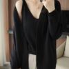 Autumn and Winter New Loose Knitted Cardigan Suspender Solid Color Temperament Two-piece Set V-neck Sweater Women's Coat