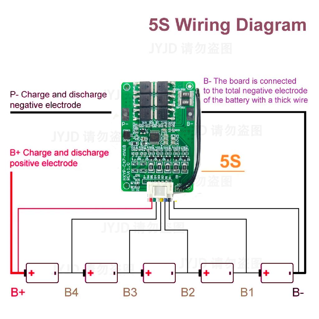 Плата защиты BMS 4S/5S/6S/7S 16.8V 21V 20A для литий-ионных аккумуляторов 18650 Li-ion Lmo Ternary, Зарядное устройство, Защита от перегрузки, Балансировка и защита от температуры