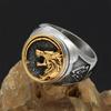 Retro Men Odins Wolf Fenrir Signet Rings Gold Color Stainless Steel Norse Mythology Symbols Valknut Amulet Ring Punk Accessories