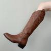 Small Retro Fat Mm Slim Brown Boots Women's Summer 2025 New V-mouth French Thick Heel Knight Boots