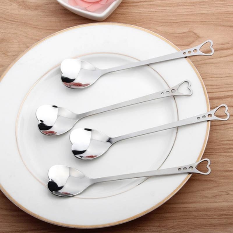 6 Pcs Stainless Steel Heart Shape Coffee Spoon Kitchen Accessories Dessert Sugar Stirring Spoons Teaspoon Dinnerware