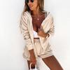 Women Solid Color Long Sleeve V-Neck Hoodies Suit Autumn Winter Loose Top Wide Leg Short Pants