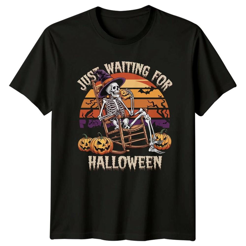 Just Waiting For Halloween TShirt Skeleton Halloween Gift For Him And Her