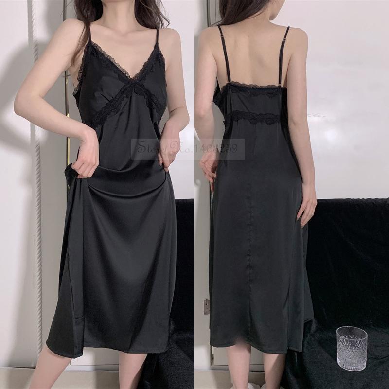 Элегантная женская ночная рубашка и комплект халатов, длинный халат, ночная рубашка, сексуальная ночная рубашка с кружевной отделкой, одежда для сна, весна-лето, шелковый атлас, домашняя одежда