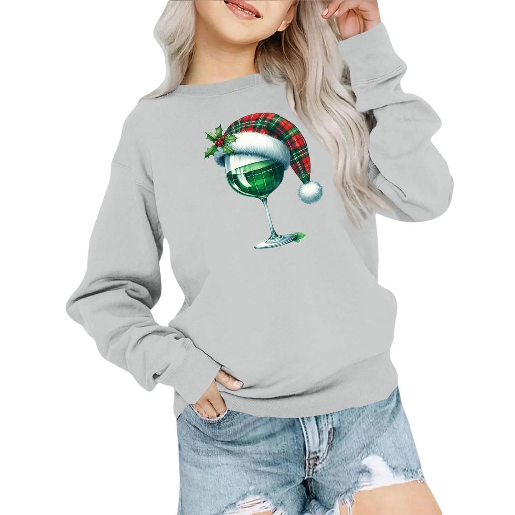 Kids' Fashion Loose-Fit Casual Long-Sleeve Christmas Print Oversized Crewneck Sweatshirt