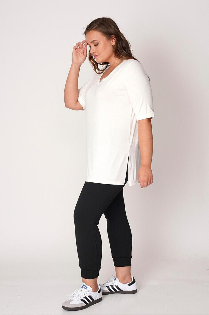 Женская стильная футболка большого размера с v-образным вырезом, футболка из струящейся вискозы и лайкры