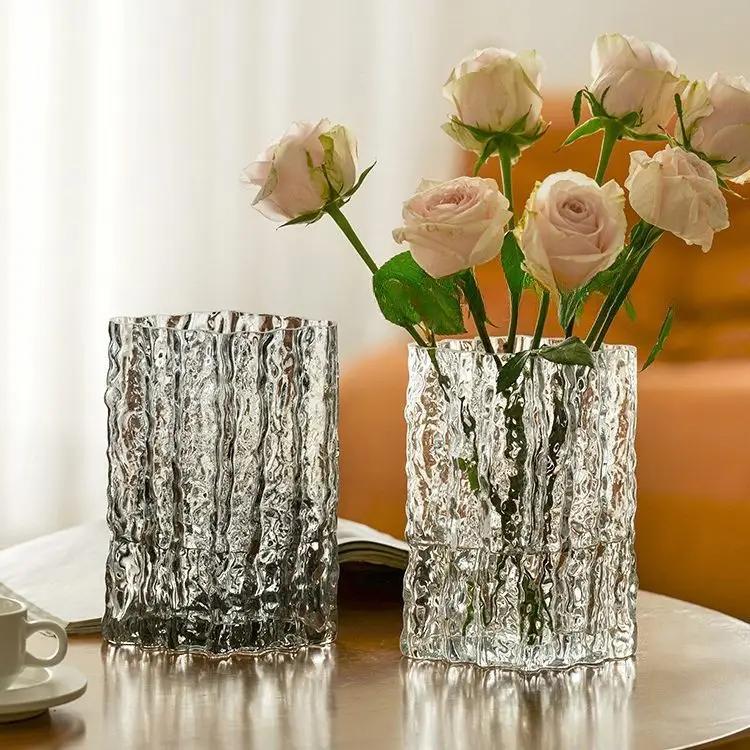 Instagram Premium Light Luxury Glacier Vase Glass Transparent Flower Arrangement Rose Flower Living Room Dining Table Decoration